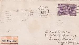 SA62 US Lansing Michigan Centenary 1935 to Buenos Aires Argentina FDC - Picture 1 of 2