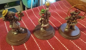 Vintage 3 George Good Pewter Clowns On Wood Stands - Picture 1 of 6