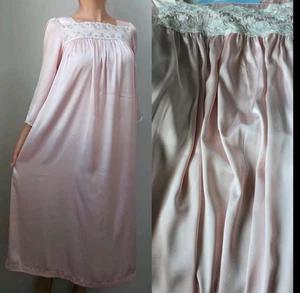 Camicia da notte vintage anni 90 Oscar De La Renta rosa pallido raso liquido bordo pizzo! XS - Foto 1 di 8