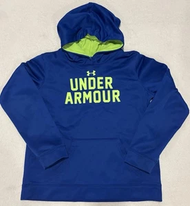 Boys Under Armour Loose Fit Blue & Neon Green Pullover Hoodie YLG Youth Large - Picture 1 of 22
