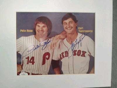 Carl Yastrzemski Pete Rose Signed 8x10 Photo Autograph JSA - Image 1 of 3