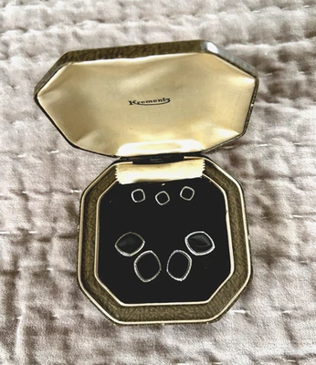 Krementz Art Deco Platino 14k Superposición con Esmoquin Negro Tachuelas Gemelos 7p Foto 1 de 4