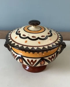 Vaso decorativo francese vintage H B Quimper ceramica con coperchio marcato A Breton - Foto 1 di 8