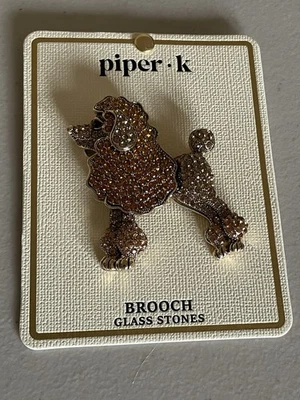 "BROCHE CANICHE PIEDRAS DE VIDRIO TONO ORO FLAPER K EN CHAMPÁN/MARRÓN 2,5""" Foto 1 de 4
