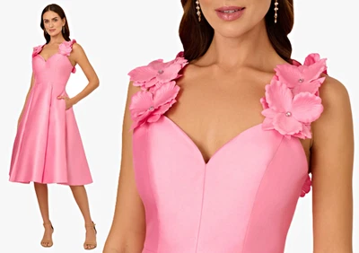 Vestido Midi Adrianna Papell 3-D Floral Fit-&-Flare Mikado Flor de Cerejeira 6 $249 - Imagem 1 de 4