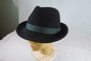 Unisex Black Wool Felted Fedora, Size M - Picture 1 of 4