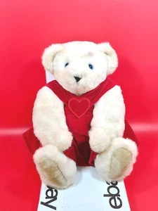 Vermont Teddy Bear Company White Bear with Red Velvet heart dress and bow 16" - Picture 1 of 6