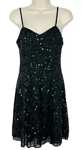 Vtg Lawrence Kazar Women Black Silk Beaded Lined Cocktail Mini Dress Sz PP - Picture 1 of 11