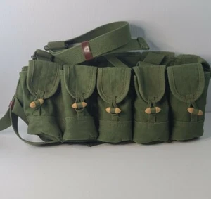 Vintage Ammo Ammunition 10 Pouch Pocket Military Army Green Canvas Vest Belt - Picture 1 of 7