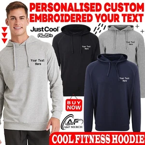 Personalised Custom Embroidered Just Hoods Awdis Cool Fitness Hoodie Sports - Picture 1 of 11