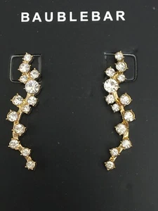 Baublebar Rhinestone Ear Crawler Gold Tone Dangle Earrings 1.5” NEW - Picture 1 of 8