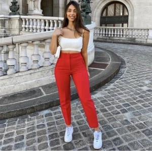 ZARA NEW WITH TAGS HIGH-WAISTED PANTS RED TROUSERS XS - Picture 1 of 15