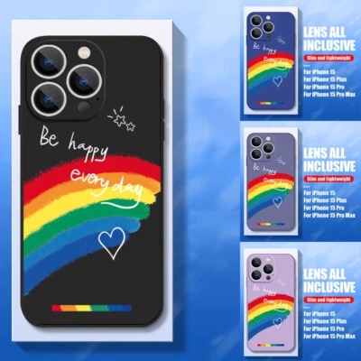 For iPhone 16 15 Pro Max 14 13 12 11 Colorful Rainbow Silicone Soft Case Cover - Image 1 of 4