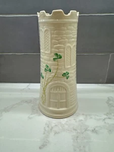 Belleek Castle Tower Vase Shamrock ☘️ Pattern 7 3/4 inches Tall 2011-13 Mark - Picture 1 of 5