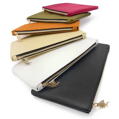 Faux Leather Look Pencil Case / Makeup Bag - Gold Zip - by Fat Belly Fish