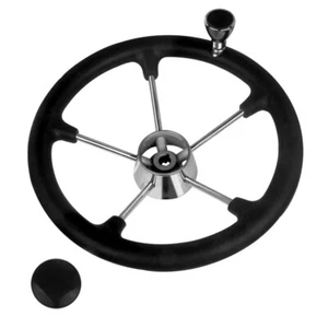 13.5" Boat Stainless Steel 5 Spoke Black Foam Steering Wheel with Knob Grip - Foto 1 di 5