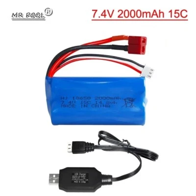 1PC 2s Lipo Rechargeable Battery 7.4V 2000mAh T Plug with USB Charger for RC Car - Image 1 of 4
