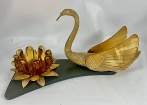 Vintage geschnitzter Horn Schwan mit venezianischem Glas Aschenbecher Made in Italy - Bild 1 von 8