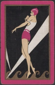 Tarjetas de Juego Tarjeta Única Antigua Vintage Art Deco * TRAJE DE BAÑO NIÑA + OLAS * Imagen - Imagen 1 de 3