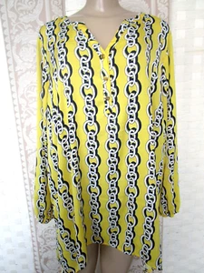 IMAN YELLOW & MULTI-COLOR GEOMETRIC PRINT LONG SLEEVE BLOUSE SIZE XL - Picture 1 of 5