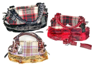 Tweed Faux Fur Leather Large Tote Hobo Shoulder bag Across body Saddle bag 3 col - Picture 1 of 24