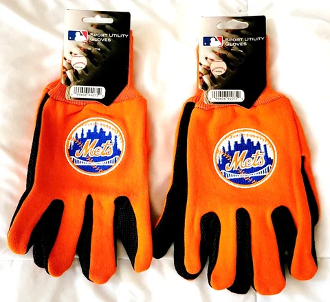2 Pairs of New York Mets MLB Baseball Utility Gardening Gloves Cover