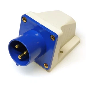 16A Appliance Inlet Blue 240V 2P+E Male Industrial Site Plug, IP44 Weatherproof - Picture 1 of 3