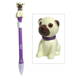 Pug Figurine Topper Pen Blue Ink - Picture 1 of 1