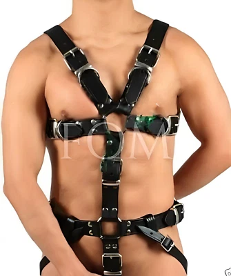 FOND OF MILITARY Men's Real Leather Full Body Harness Gay Chest Harness Strap Clubwear Costume