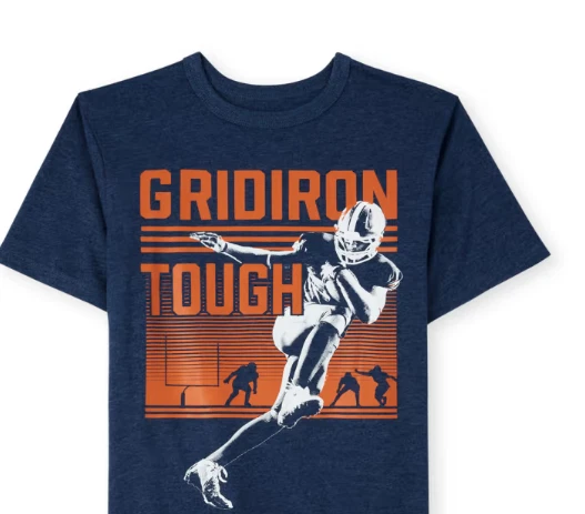 Camiseta de fútbol para niños Place Grid Iron pequeña - azul marino y naranja Foto 1 de 1