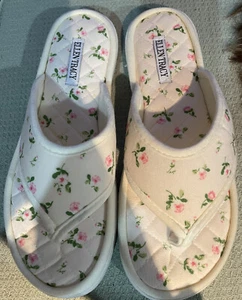Ellen Tracy Slippers Pink Floral Plush Comfort Thong Memory Foam Size XL (10/11) - Picture 1 of 24