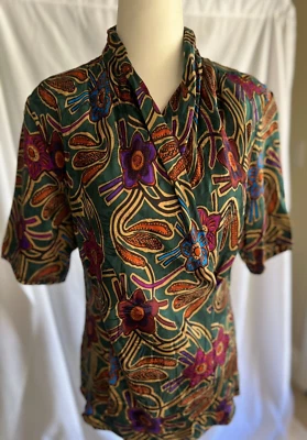 Blusa Clásica para Nordstrom Vintage Multicolor 100% Seda Grande Años 80/90 Foto 1 de 4