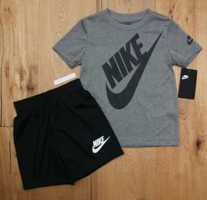 Nike Boy 2 Piece T-Shirt & Shorts Set ~ DRI-FIT ~ Gray, Black & White ~ - Picture 1 of 3