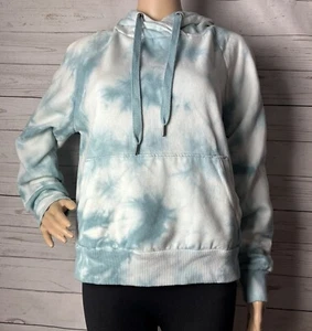 90 Degree Hoodie Large Blue White Tie Dye Pullover Pouch Pocket Fleece Casual - Picture 1 of 13