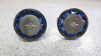  Gemelos Art Deco de zafiro azul sintético y diamantes naturales 14 k hacer oferta  Foto 1 de 4