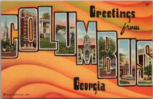 Vintage 1943 COLUMBUS, Georgia großer Brief Postkarte / Curteich Leinen - unbenutzt - Bild 1 von 2