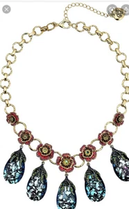 BETSEY JOHNSON Garden of Excess Faceted Teardrop Rose Gold-tone Necklace BB4 - Picture 1 of 12