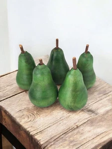 5 piezas peras pera de madera verde fruta de madera pera fruta decorativa torneada hecha a mano - Imagen 1 de 6