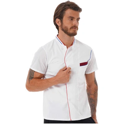 Mens Chef Jacket Coat Short Sleeve Cook Hotel Restaurant Kitchen Uniform Tops - Image 1 of 2