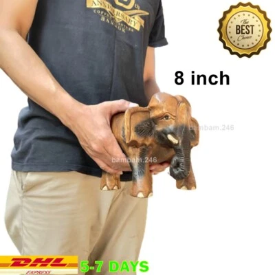 8 inch Carved Wooden Elephant Chair Elephant Stool Thai Handicraft Art Solid Woo - Image 1 of 4