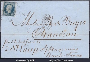 FRANCE N°10 SUR LETTRE PC 2950 STRASBOURG HAUT RHIN + CAD DU 15/10/1863 - Picture 1 of 2