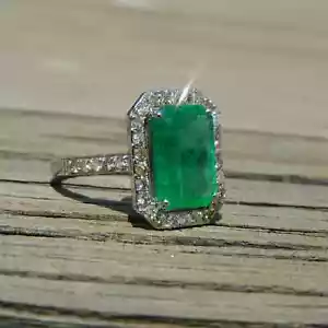 3.90 Quilate Real Esmeralda Gemas Anillo 10k Oro Blanco Macizo Boda Regalo - Imagen 1 de 6