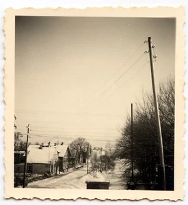 Paysage enneigée neige arbres rue maison - photo ancienne an. 1940 - Picture 1 of 1