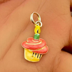 SU Vintage 925 Sterlingsilber bunt Cupcake Charm Anhänger 3/4" (1,4g) - Bild 1 von 4