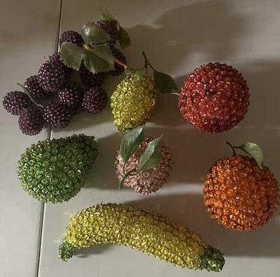LOTE VINTAGE AÑOS 60 MCM Push Pin CUENTAS Frutas Uvas Lima Naranja Plátano Kitschy Foto 1 de 4