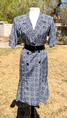Liz Claibone 1980s VTG Petite Sz4 Double-Breasted Blouson w/Belt Midi Dress EUC - Image 1 of 4