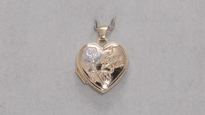 Pre-Loved 9carat 9k Yellow & White Gold 'I Love You' Heart Locket 1gram - Image 1 of 4