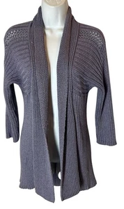 Chicos Purple Cardigan Sweater 0 S M Open Drape Front Eyelet Accents Ribbed Knit - Picture 1 of 4