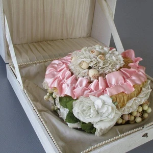 BEST Antique 19thC BRIDAL Millinery LINEN Roses Spun Cotton SATIN + LACE w Case - Picture 1 of 16