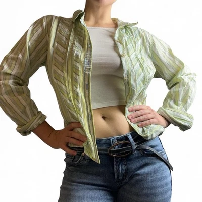 Odille Women's Striped Fitted Long Sleeve Shirt Fairy Y2K Boho Size S - Image 1 of 4